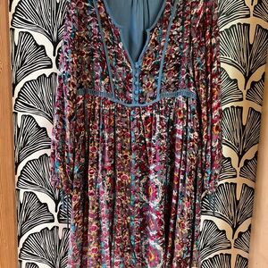Anthropologie Floral Long Sleeve Velvet Dress